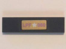 Lego Tile 1 x 4 with Medium Lavender 'LPF 080' on Gold Background Pattern (Sticker) - Set 41101