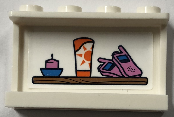 Lego Panel 1 x 4 x 2 with Side Supports - Hollow Studs with Candle, Sunscreen, and Walkie-Talkies on Shelf Pattern (Sticker) - Set 41702