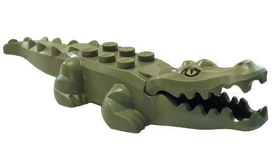 Lego Alligator / Crocodile with 20 Teeth with Yellow Eyes without White Glints Pattern with Red Technic, Pin 1/2