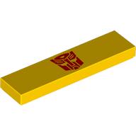 Lego Tile 1 x 4 with Red Autotron Logo Print / Yellow