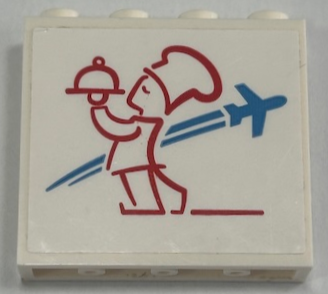 Lego Panel 1 x 4 x 3 with Side Supports - Hollow Studs with Red Chef Outline and Dark Azure Airplane Pattern (Sticker) - Set 60367