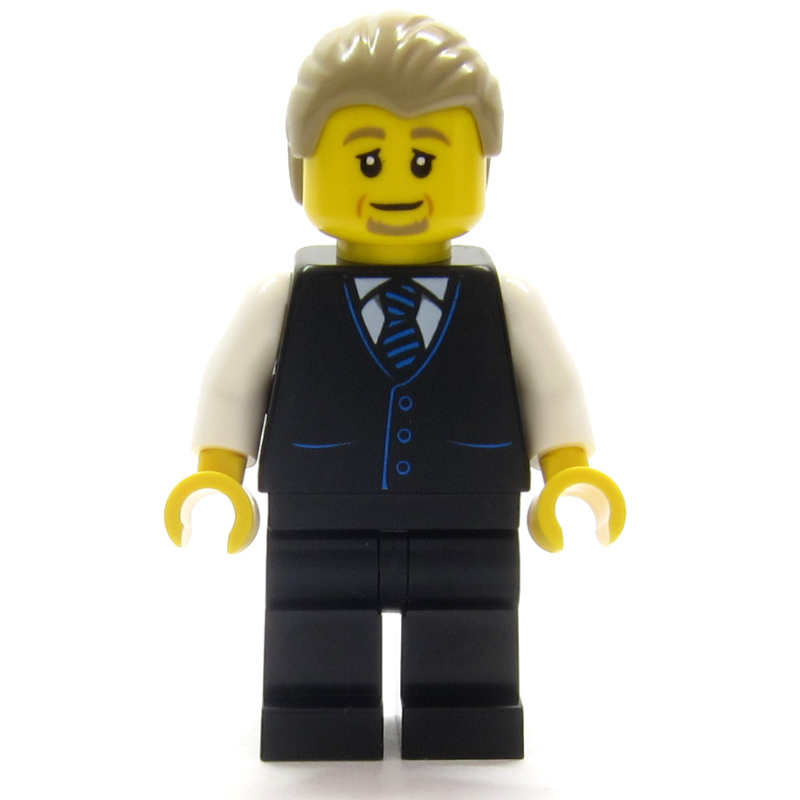 Lego Air Traffic Controller, Black Suit, Dark Tan Hair