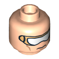 Lego Minifig Head Nova, Gold and White Goggles and Cheek Lines, Mouth Closed / Bared Teeth Print / Light Nougat
