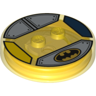 Lego Function Brick Round 4 x 4 x 2/3 with 2 Studs and Batman Logo and Silver Plates Print / Trans-Yellow