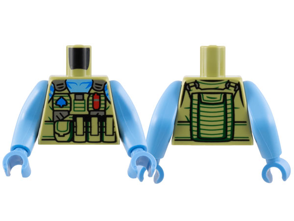 Lego Torso Na'vi with Blue Markings, Medium Blue Neck, Flak Vest with Pouches, and Tree Badge Pattern / Medium Blue Arms Long / Medium Blue Hands
