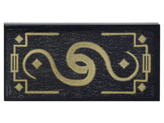 Lego Tile 2 x 4 with Gold Geometric Border with Diamonds and Swirls Pattern (Sticker) - Set 70620 / Black