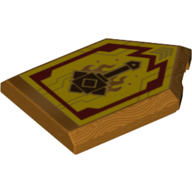 Lego Tile Special 2 x 3 Pentagonal with Nexo Power Shield Print - Merlok Power Mace / Metallic Gold