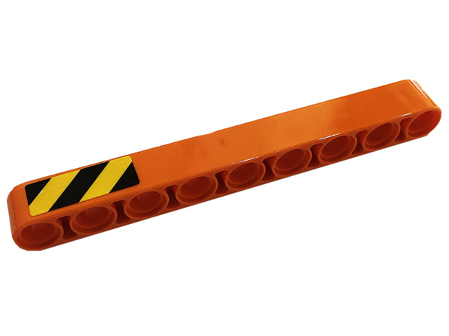 Lego Technic, Liftarm Thick 1 x 9 with Black and Yellow Danger Stripes Pattern Side A (Sticker) - Set 42128 / Orange