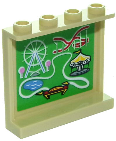 Lego Panel 1 x 4 x 3 with Side Supports - Hollow Studs with Amusement Park (Roller Coaster, Carousel and Ferris Wheel) Map Pattern (Sticker) - Set 10261