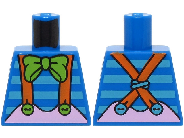 Lego Torso Shirt with Medium Azure Stripes, Lime Bow, Bright Pink Skirt with Orange Suspenders Pattern (BAM) / Blue