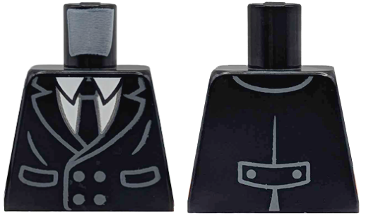 Lego Torso Coat with Dark Bluish Gray Buttons, Pockets and Creases over White Shirt with Tie Pattern