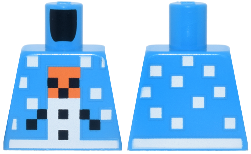 Lego Torso Pixelated Holiday Sweater with White, Orange and Black Snow Golem and Snowflakes Pattern / Dark Azure