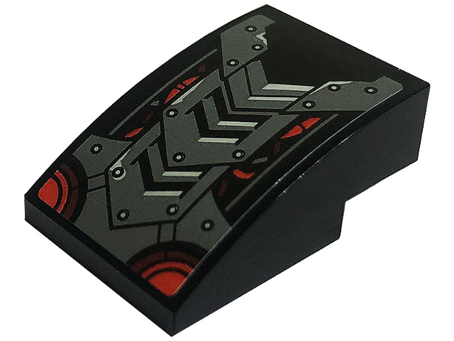 Lego Slope, Curved 3 x 2 with Dark Bluish Gray Metal Plates, Rivets and Red Cables Pattern (Sticker) - Set 80033