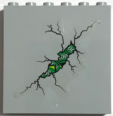Lego Panel 1 x 6 x 5 with Cracks and Broken Wall Exposing Green '100' Banknotes Pattern (Sticker) - Set 40110