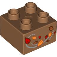 Lego Duplo Brick 2 x 2 with Red/Orange Blowing Leaves Print / Medium Nougat