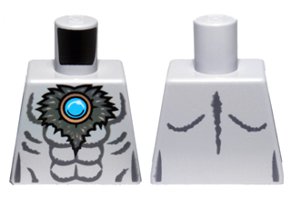 Lego Torso Bare Chest with Muscles Outline, Dark Bluish Gray Fur and Dark Azure Round Jewel (Chi) Pattern / Light Bluish Gray