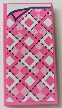 Lego Tile 2 x 4 with Blanket with Bright Pink, Dark Pink, and White Diamonds, Black Stitching, and Folded Left Corner Pattern (Sticker) - Set 41339