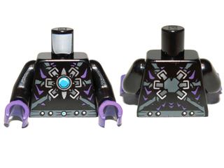 Lego Torso Armor with Dark Bluish Gray Belts, Dots, Star and Blue Round Jewel (Chi) Pattern / Black Arms / Dark Purple Hands