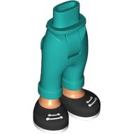 Lego Minidoll Hips and Folded Trousers with Warm Tan Legs, Black Shoes, White Laces print / Dark Turquoise