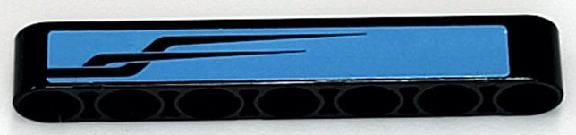 Lego Technic, Liftarm Thick 1 x 7 with Black Angled Stripes on Dark Azure Background Pattern Model Right Side (Sticker) - Set 42098 / Black