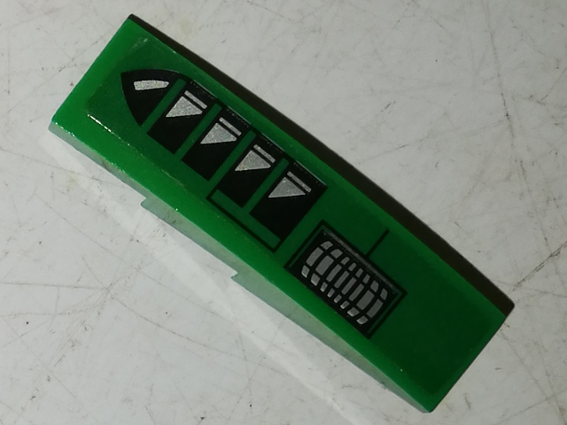 Lego Slope, Curved 4 x 1 with Vent Holes Pattern Model Left Side (Sticker) - Set 70641 / Green