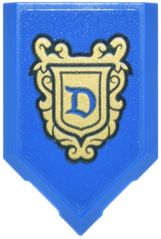 Lego Tile, Modified 2 x 3 Pentagonal with Stylized Letter D on Gold Ornate Crest with Filigree Pattern (Sticker) - Set 43302