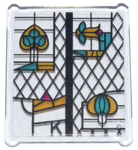 Lego Glass for Window 1 x 3 x 3 Flat Front with Black, Bright Light Orange, Dark Turquoise, and Magenta Stained Glass Pattern 7 (Sticker) - Set 76437