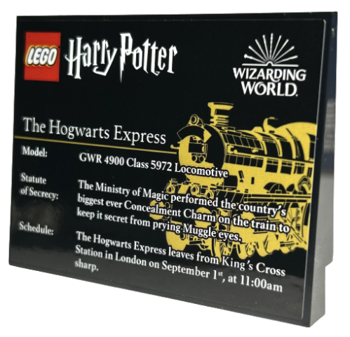 Lego Slope 10 6 x 8 with LEGO Harry Potter Hogwarts Express Details - Second Version with 'GWR 4900' and 'King's Cross' Pattern (Sticker) - Set 76405 / Black