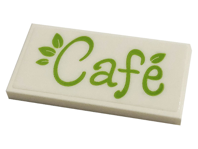 Lego Tile 2 x 4 with Lime 'Cafe' and Leaves Pattern (Sticker) - Set 41444