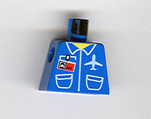 Lego Torso Airplane Crew Male, Pockets, ID Badge, 'AIR' and Logo Pattern / Blue