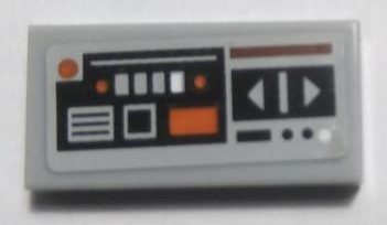 Lego Tile 1 x 2 with SW Control Panel with Dark Orange, Light Bluish Gray and White Arrows, Dots and Rectangles Pattern (Sticker) - set 75059