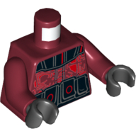 Lego Torso Armor with Shoulders and Belt and Red Circuitry Print, Dark Red Arms, Black Hands / Dark Red