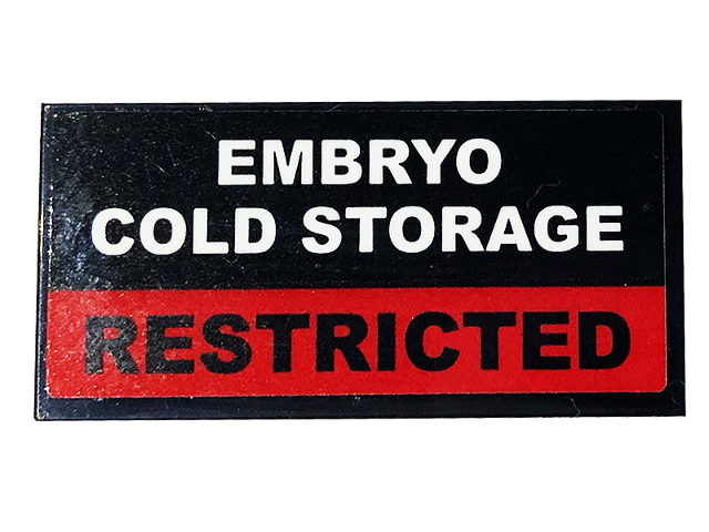 Lego Tile 2 x 4 with 'EMBRYO COLD STORAGE' and 'RESTRICTED' Pattern (Sticker) - Set 75932 / Black