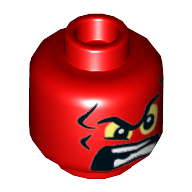 Lego Minifig Head Red Skull, Unibrow, Bright Light Yellow Eyes, Angry Open Mouth with Teeth Print [Hollow Stud] / Red