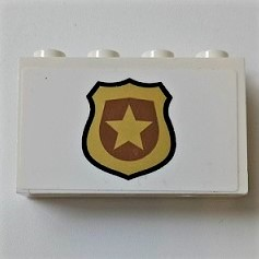 Lego Panel 1 x 4 x 2 with Side Supports - Hollow Studs with Gold Police Badge with Black Outline Pattern (Sticker) - Set 60209 / White