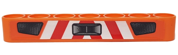 Lego Technic, Liftarm Thick 1 x 7 with Headlights and Red and White Danger Stripes Pattern (Sticker) - Set 42060 / Orange