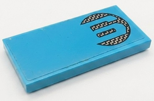 Lego Tile 2 x 4 with Number 6 in Black and Silver Carbon Fiber Circle Pattern Model Right Side (Sticker) - Set 76905 / Medium Azure