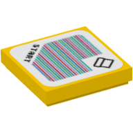 Lego Tile 2 x 2 with 'Start' and Pipe with Squared Border, and Barcode Print (Sticker) / Yellow