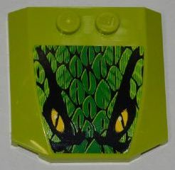 Lego Wedge 4 x 4 x 2/3 Triple Curved with Scales and 2 Yellow Eyes  Pattern (Sticker) - Set 8231 / Lime