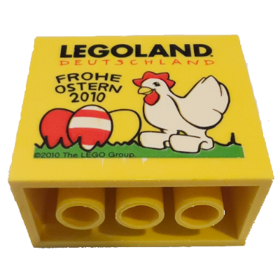 Lego Brick 2 x 4 x 3 with 'Legoland Deutschland Frohe Ostern 2010' Print / Yellow