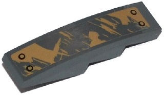 Lego Slope, Curved 4 x 1 with Dark Tan Spatters and Scratches and 4 Rivets Pattern (Sticker) - Set 70141 / Dark Bluish Gray