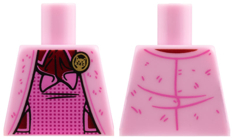 Lego Torso Harry Potter Jacket over Dark Pink Vest with Gold Cat Brooch Pattern / Bright Pink