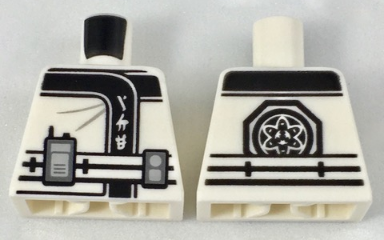 Lego Torso Ninjago Robe with Ninjago Logogram 'ICE', Belt with Radio and Black Emblem Pattern / White