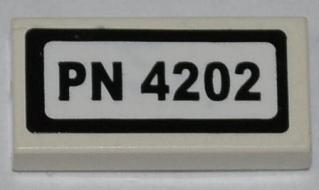 Lego Tile 1 x 2 with 'PN 4202' Pattern (Sticker) - Set 4202