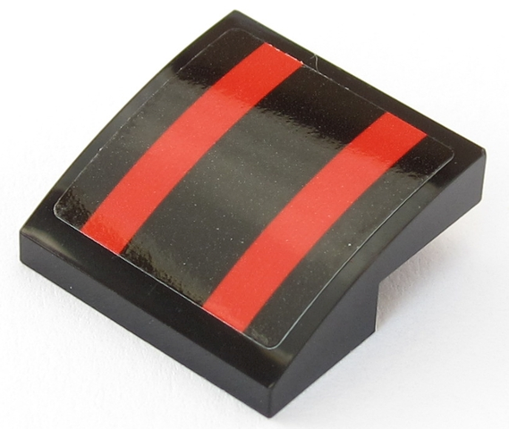 Lego Slope, Curved 2 x 2 x 2/3 with 2 Red Stripes on Black Background Pattern (Sticker) - Set 75955
