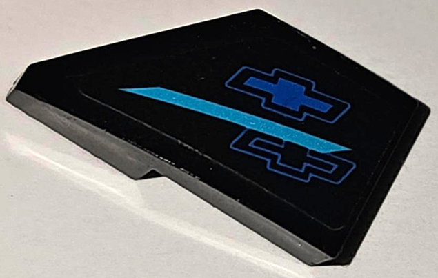 Lego Wedge 2 x 1 x 2/3 Right with Medium Azure Stripe and Blue Chevrolet Logos Pattern (Sticker) - Set 75891 / Black