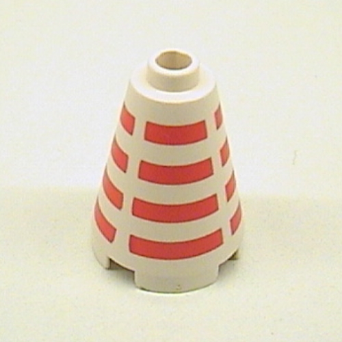 Lego Cone 2 x 2 x 2, Open Stud with Horizontal Red Stripes Print