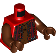 Lego Torso Torn Shirt with Suspenders Print, Reddish Brown Arms and Hands / Red