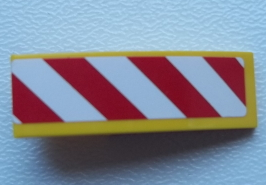 Lego Slope, Curved 3 x 1 with Red and White Danger Stripes Pattern Model Right Side (Sticker) - Set 60076 / Yellow