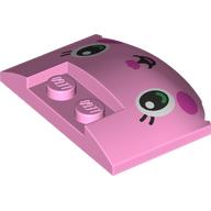 Lego Brick Round 3 x 4 x 2/3 Triple Curved with 2 Sunk Studs with Kitty Face, Dark Pink Nose, Cheeks Print / Bright Pink